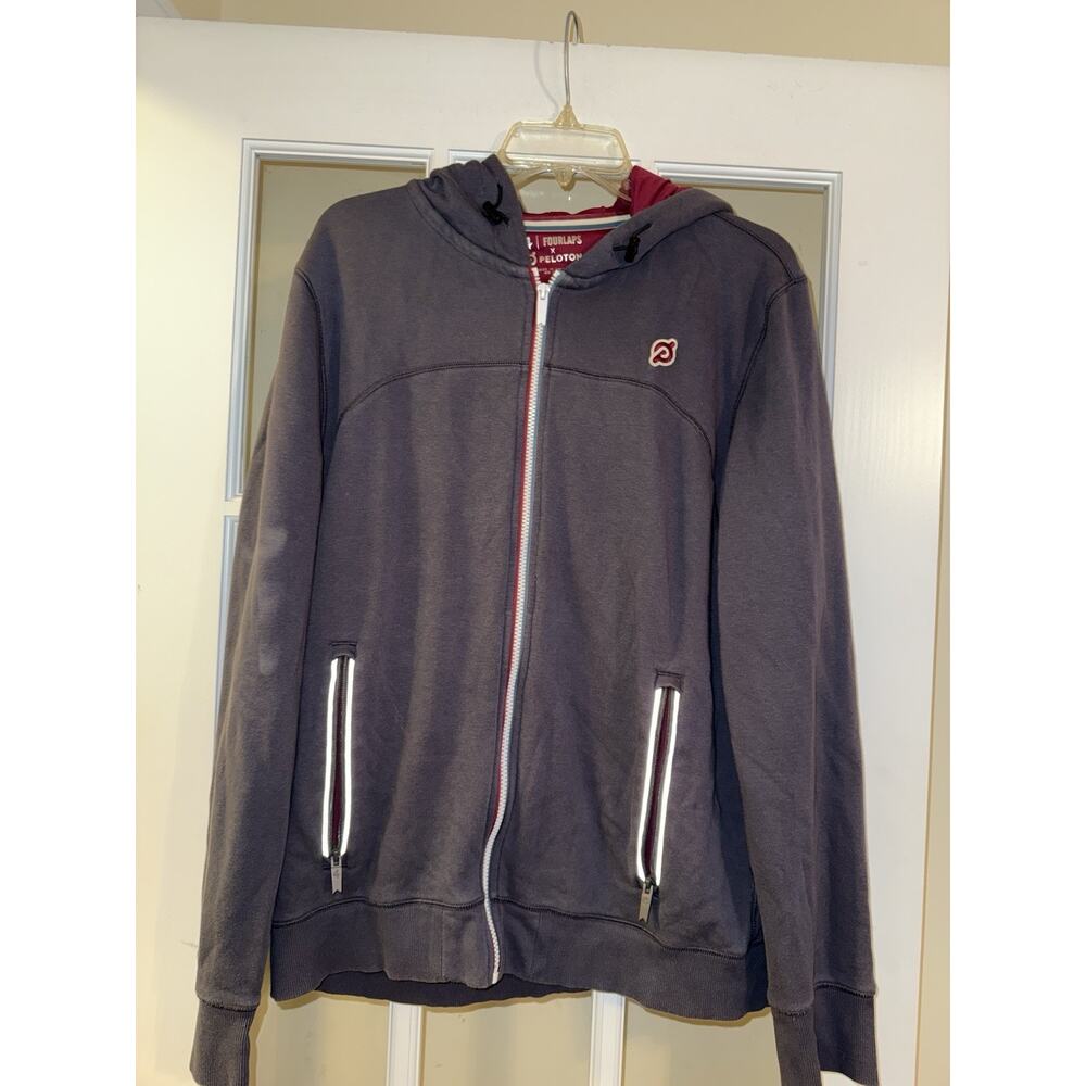 Four Laps x Peloton Full Zip Hoodie Sweatshirt Jacket Mens LG Gray Stretch Soft